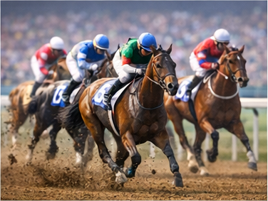 競馬AI予想 - レース場の迫力ある競走馬たち